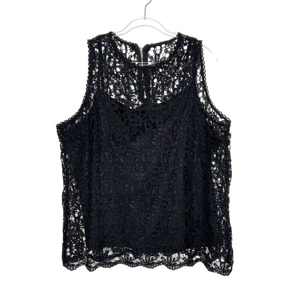 MAURICES All Over Lace Tank Blouse Sleeveless High Neck Pullover Black Size 2 - Picture 3 of 7